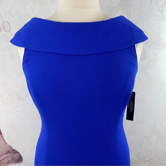 Tahari ASL check out the back of this dress blue sheath dress folded collar new - Picture 2 of 12